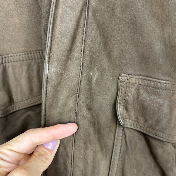 Vintage Gap leather bomber jacket size large brown 90's classic Y2k zip snap - Picture 4 of 11